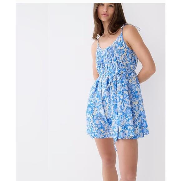 J Crew Blue Floral Halter Cross Back Cotton Voile Cover Up Mini Dress Size Small - Picture 1 of 13